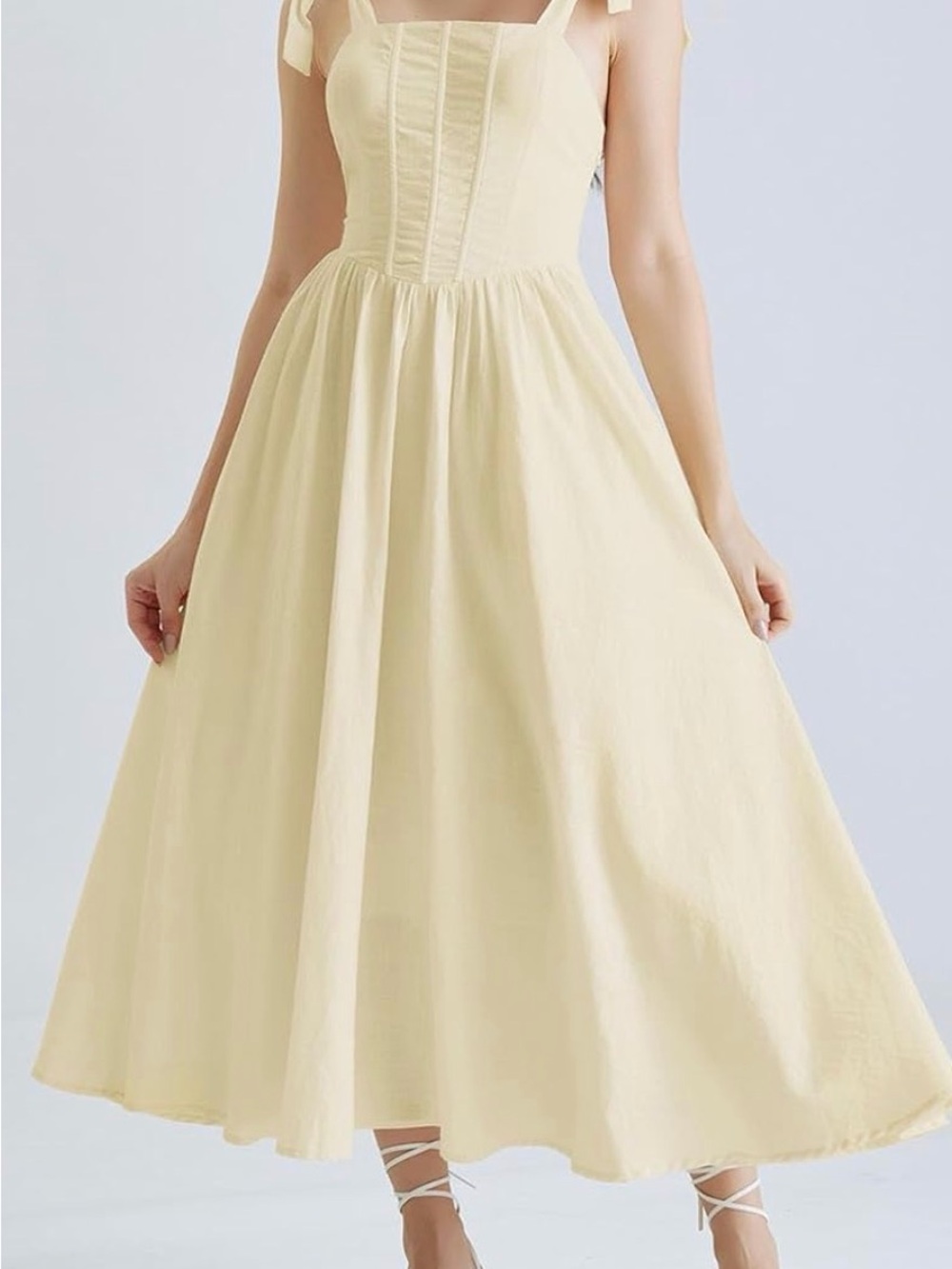 Yellow Corset Top Tie-Shoulder Midi Dress